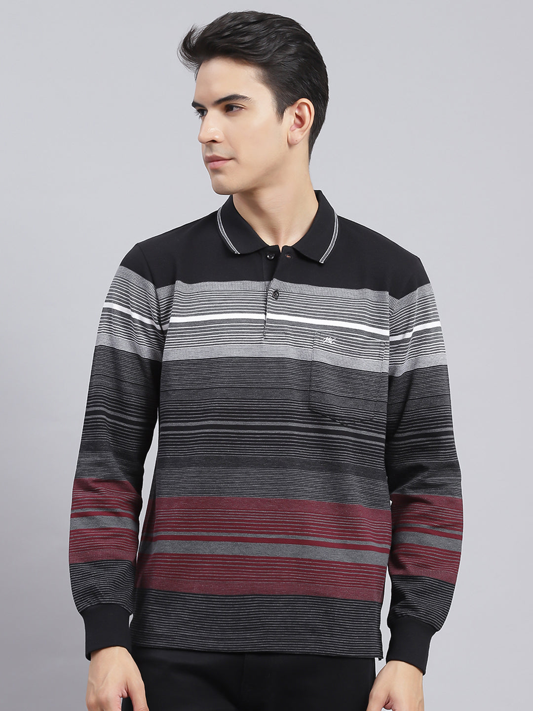 Men Black Stripe Cotton Blend T-Shirt
