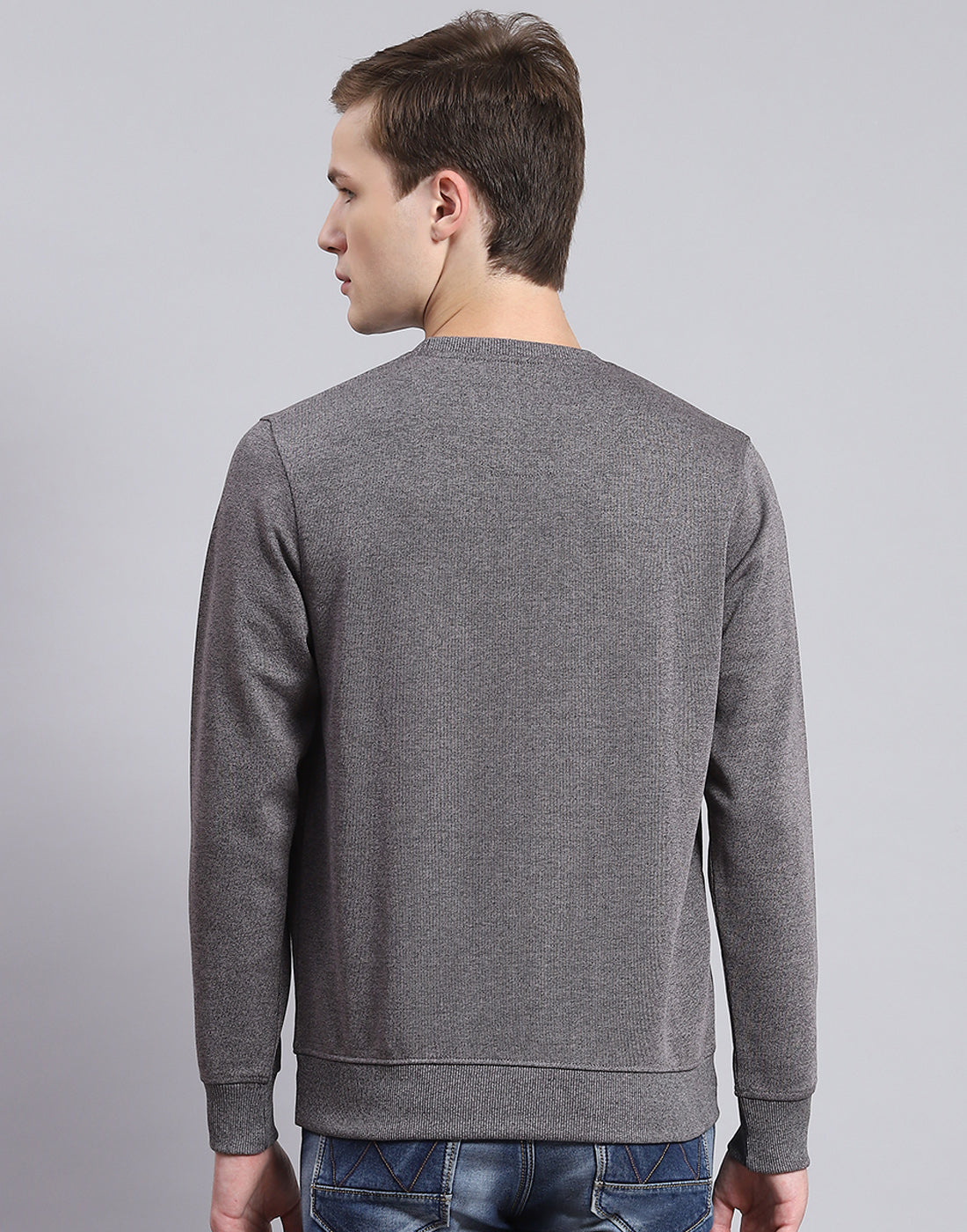 Men Grey Printed Round Neck Full Sleeve T-Shirt