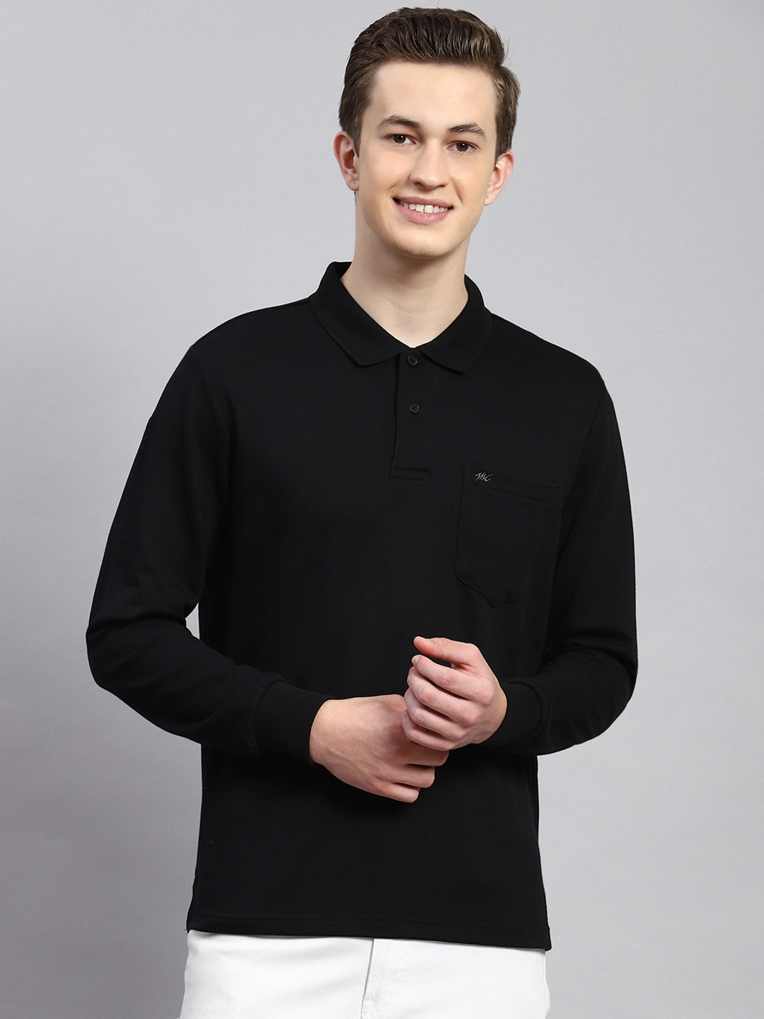Men Black Plain Winter T-Shirt
