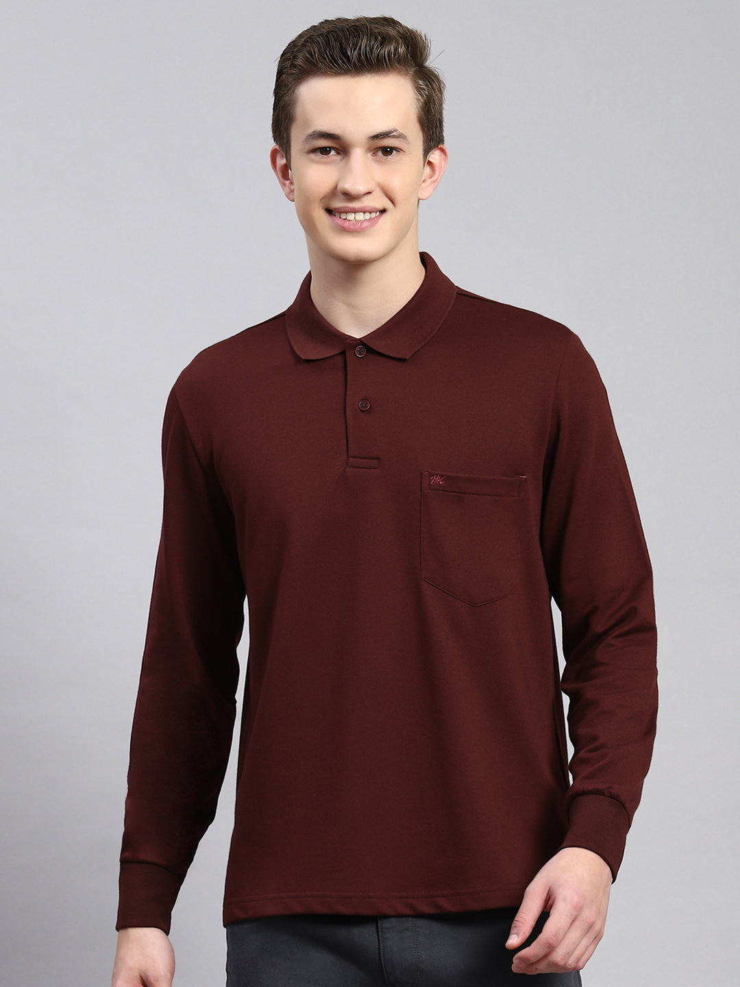 Men Maroon Plain Winter T-Shirt