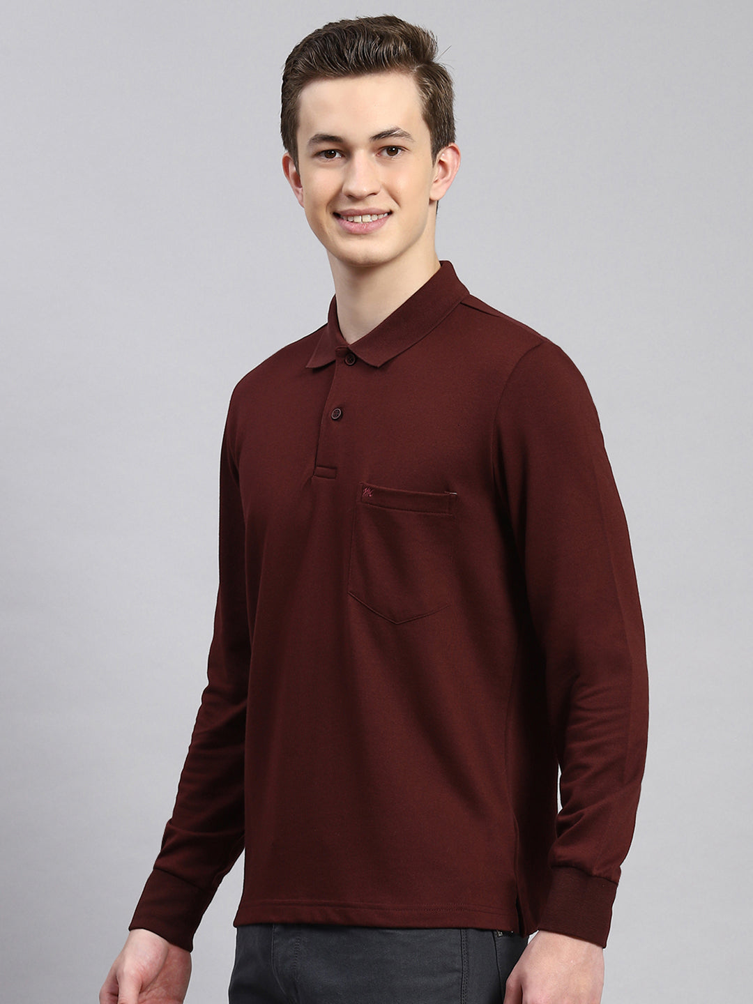 Men Maroon Plain Winter T-Shirt