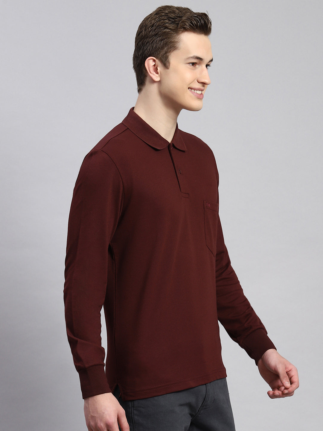 Men Maroon Plain Winter T-Shirt