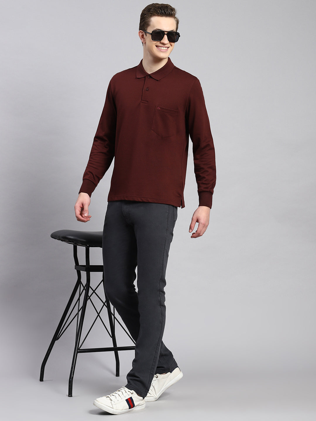 Men Maroon Plain Winter T-Shirt