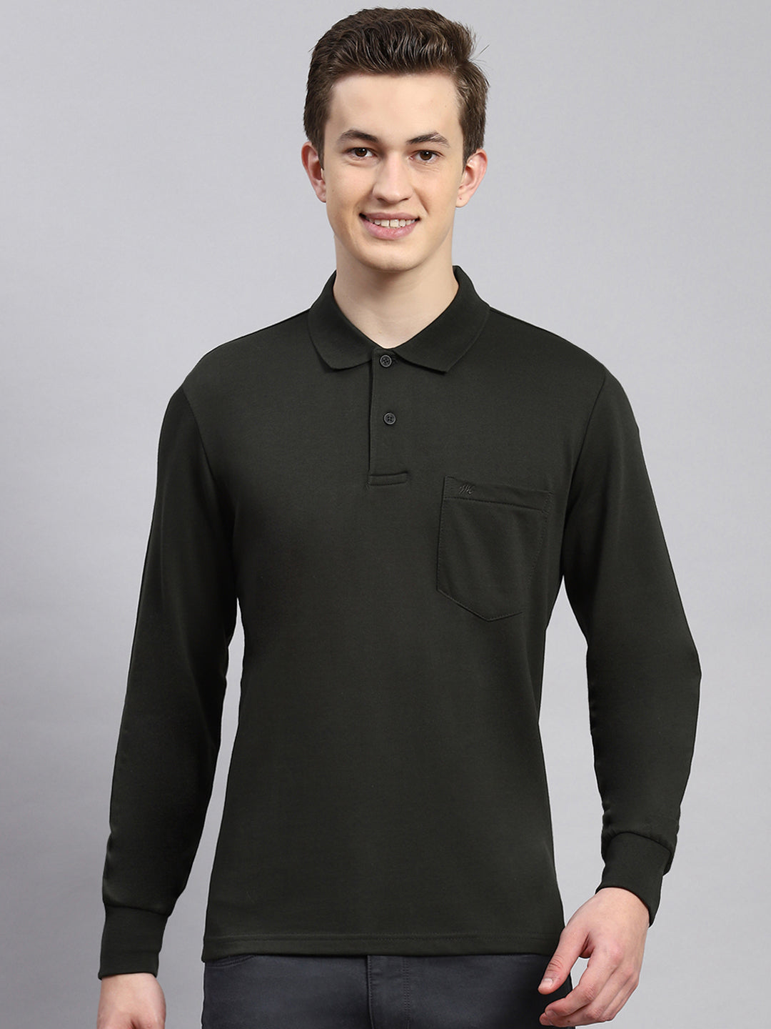 Men Olive Plain Winter T-Shirt
