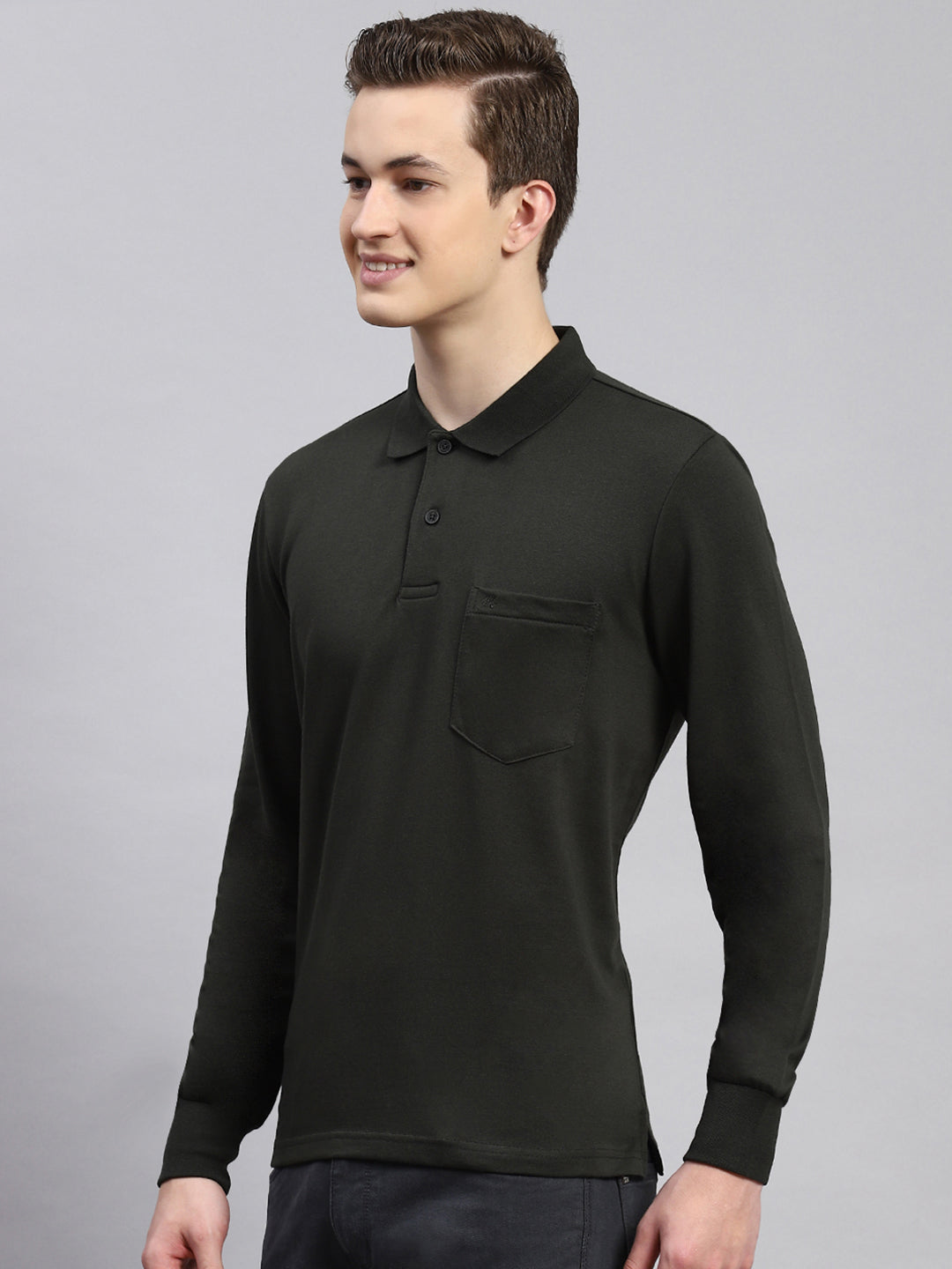 Men Olive Plain Winter T-Shirt