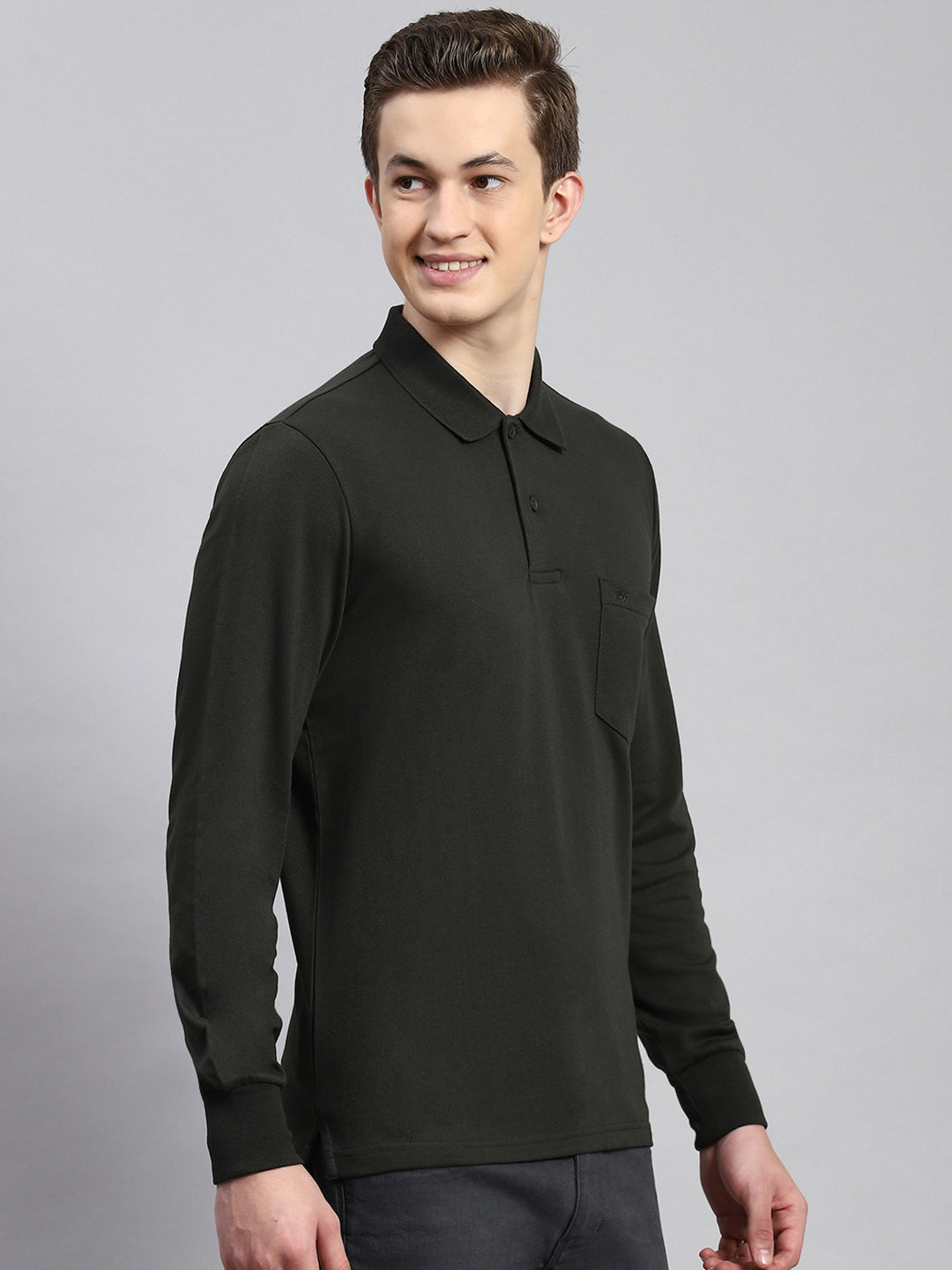 Men Olive Plain Winter T-Shirt