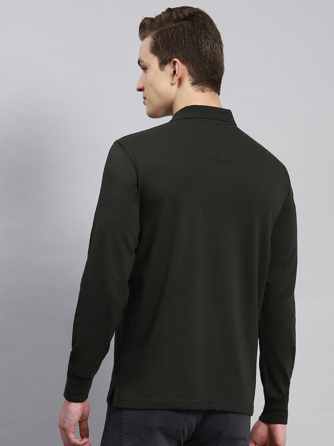 Men Olive Plain Winter T-Shirt