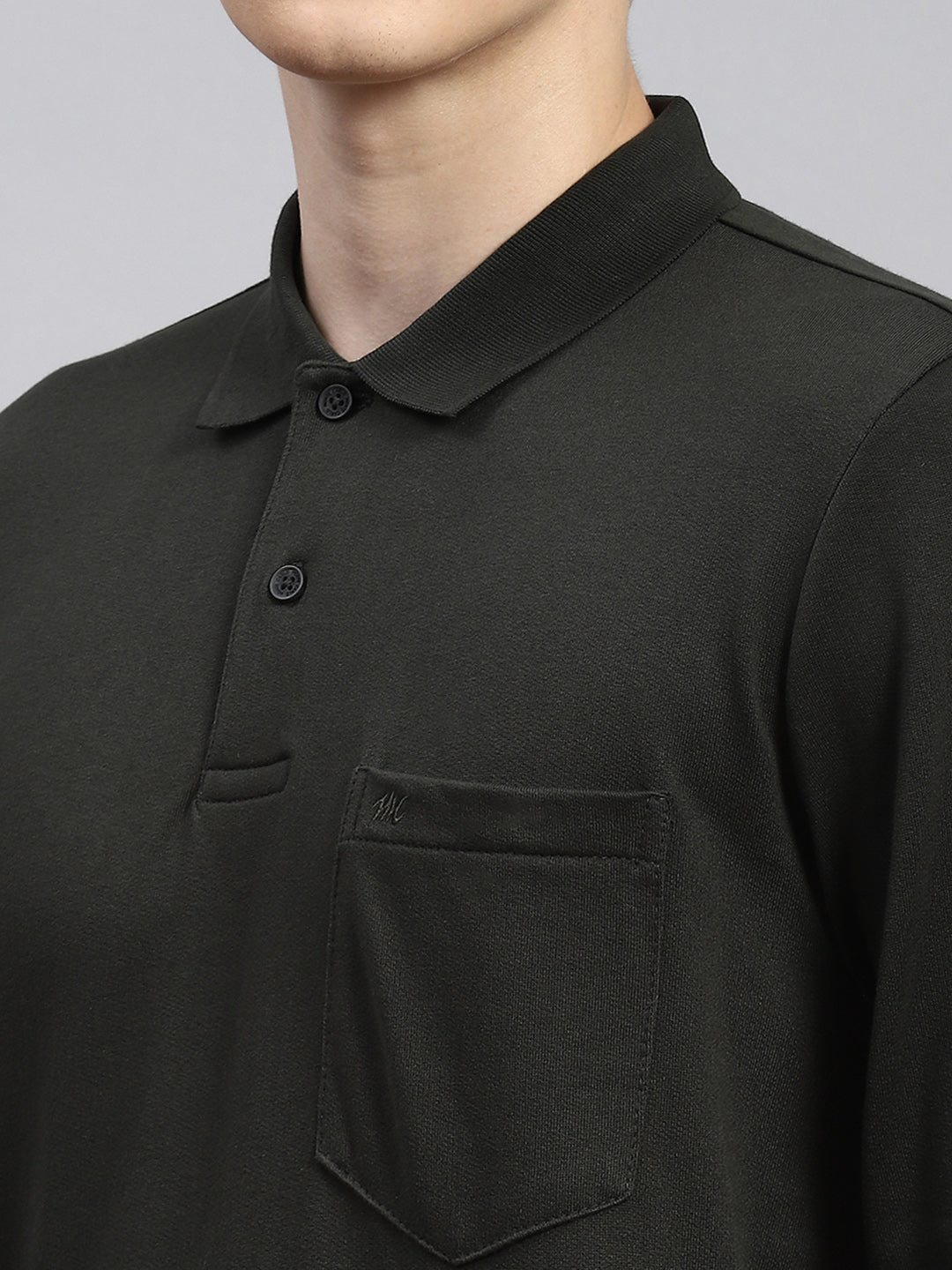 Men Olive Plain Winter T-Shirt