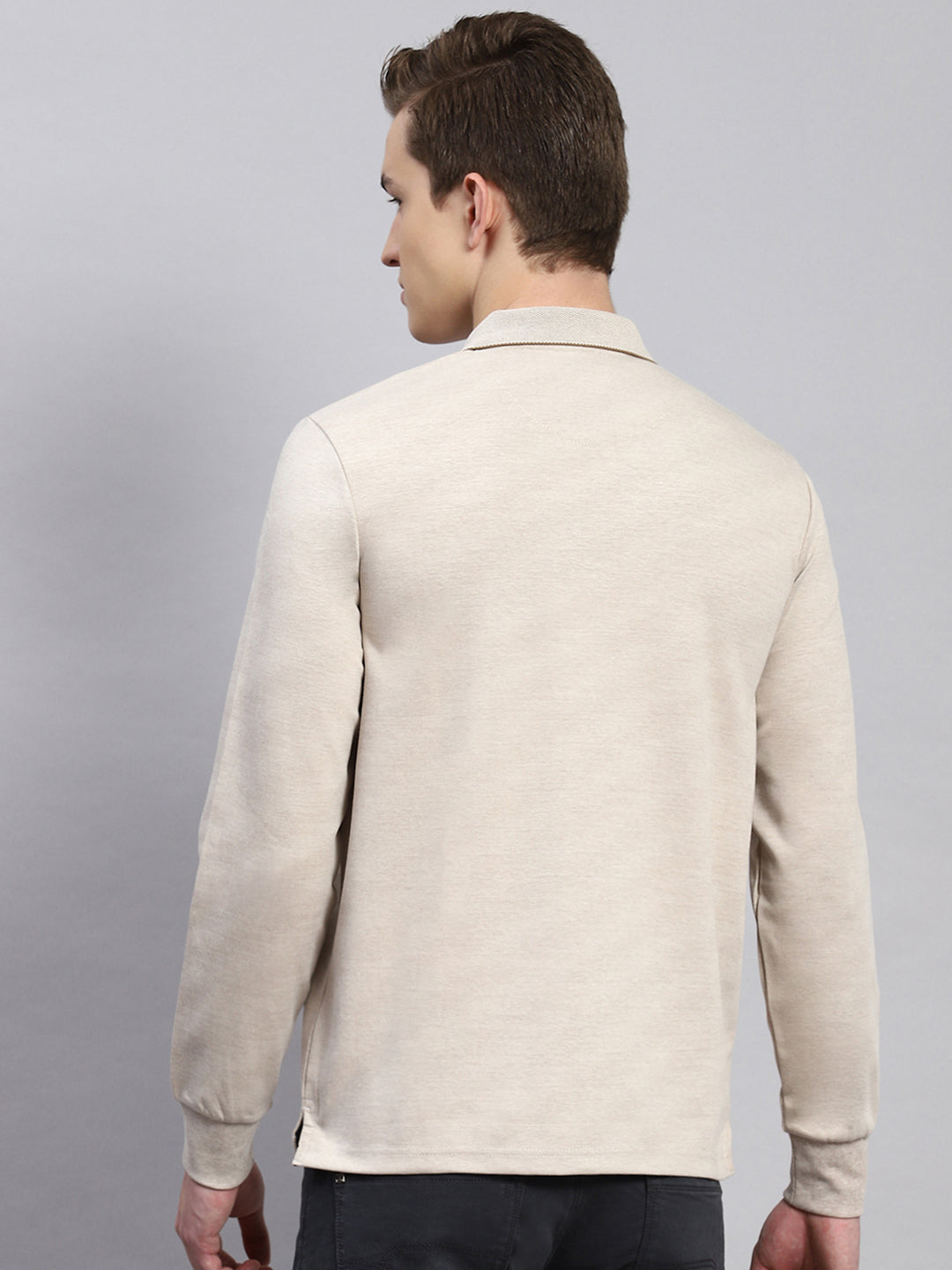 Men Beige Plain Winter T-Shirt