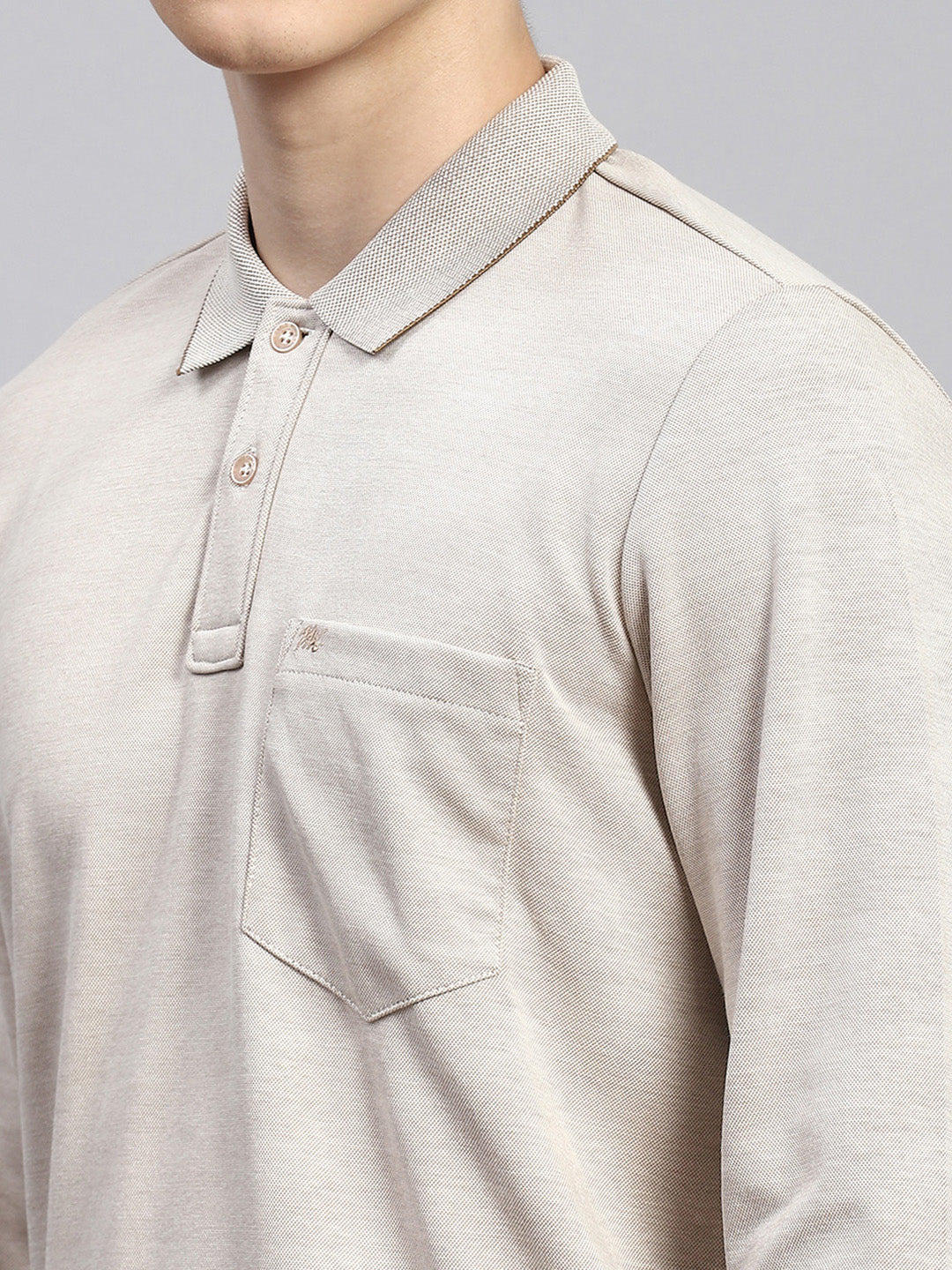 Men Beige Plain Winter T-Shirt