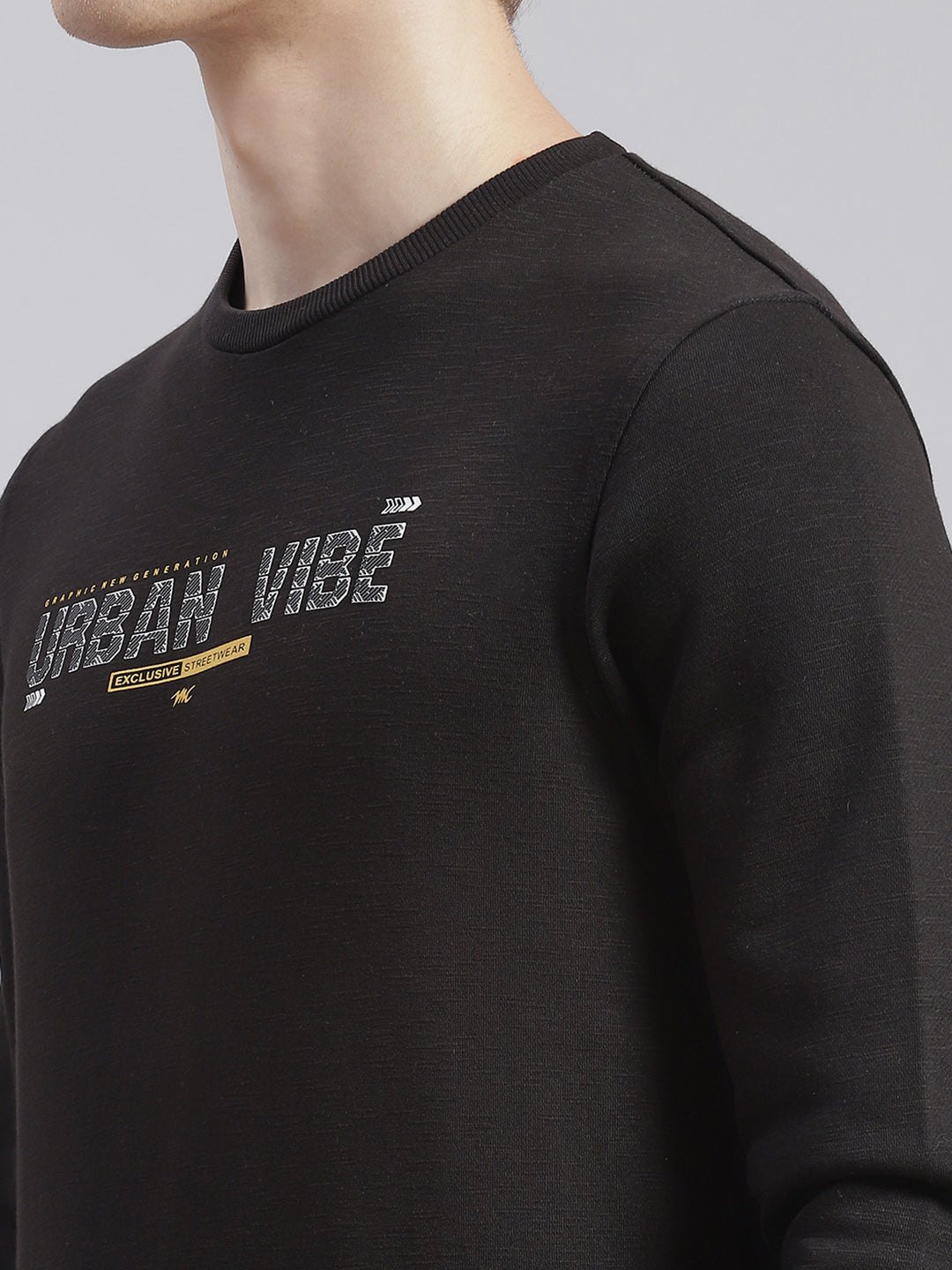 Men Black Printed Round Neck Full Sleeve Sweatshirts