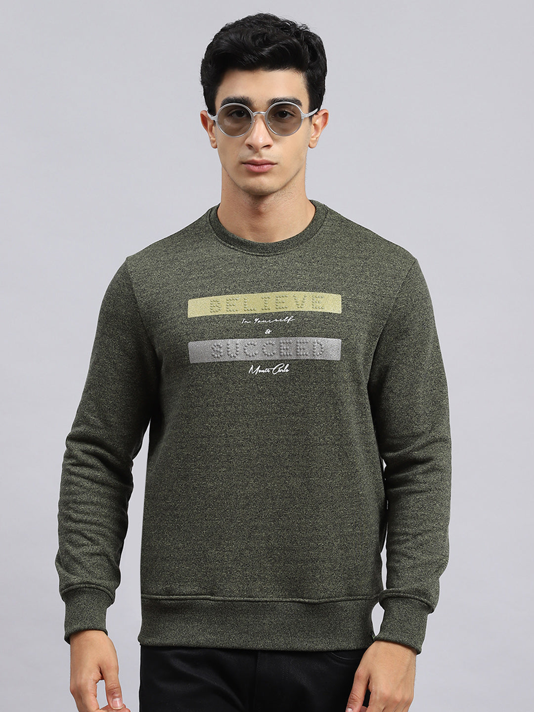 Men Green Plain Sweatshirt