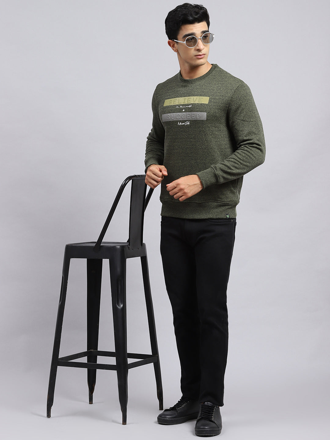 Men Green Plain Sweatshirt