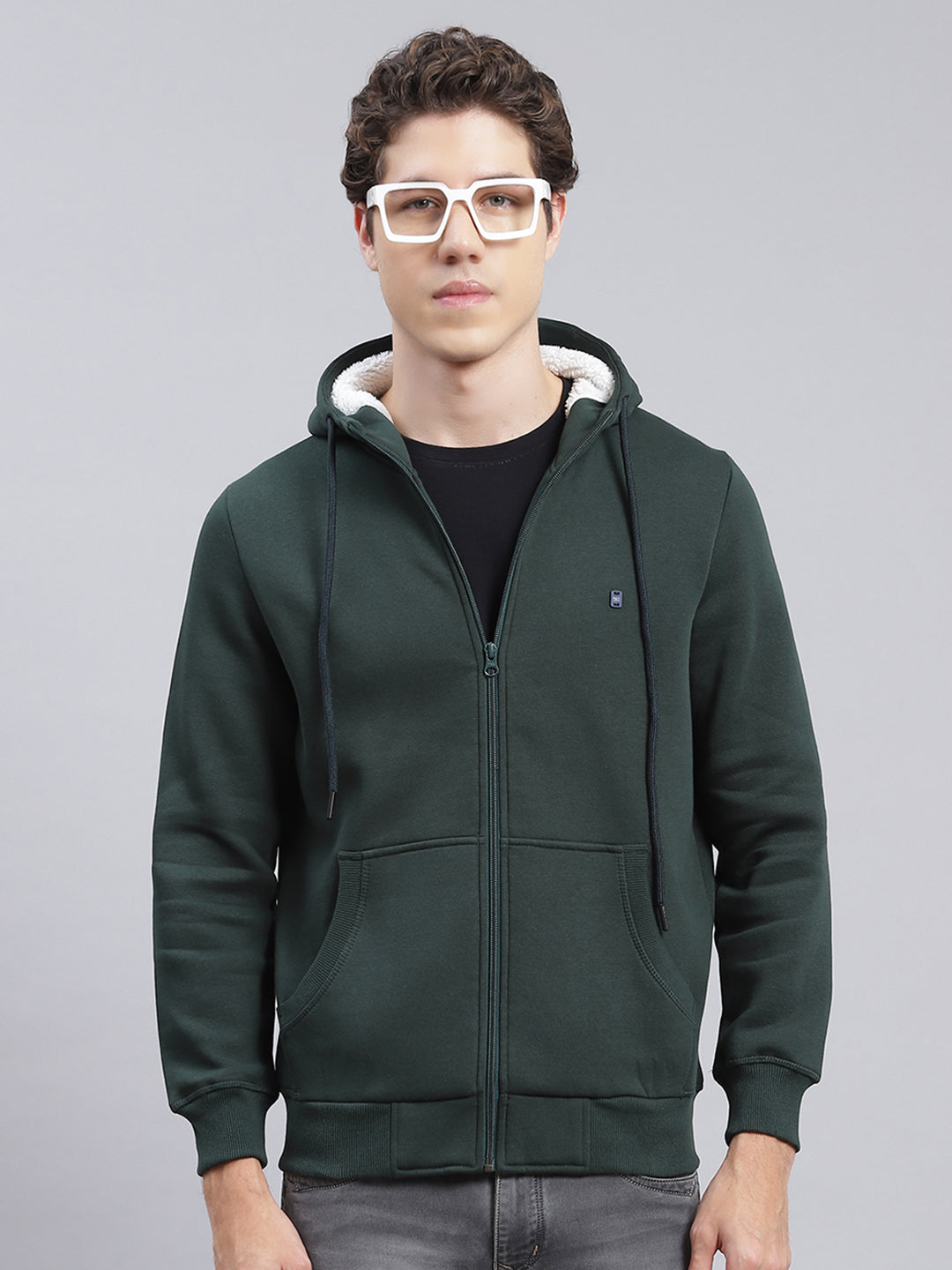 Men Olive Solid Cotton Blend Sweatshirt