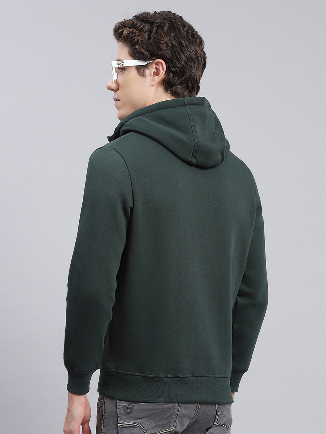 Men Olive Solid Cotton Blend Sweatshirt