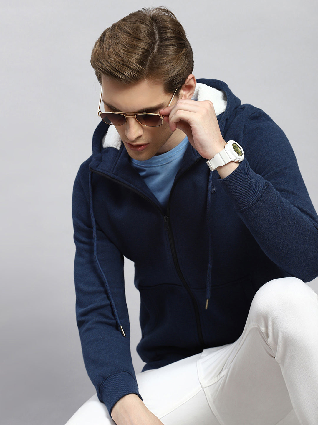 Men Denim Plain Sweatshirt