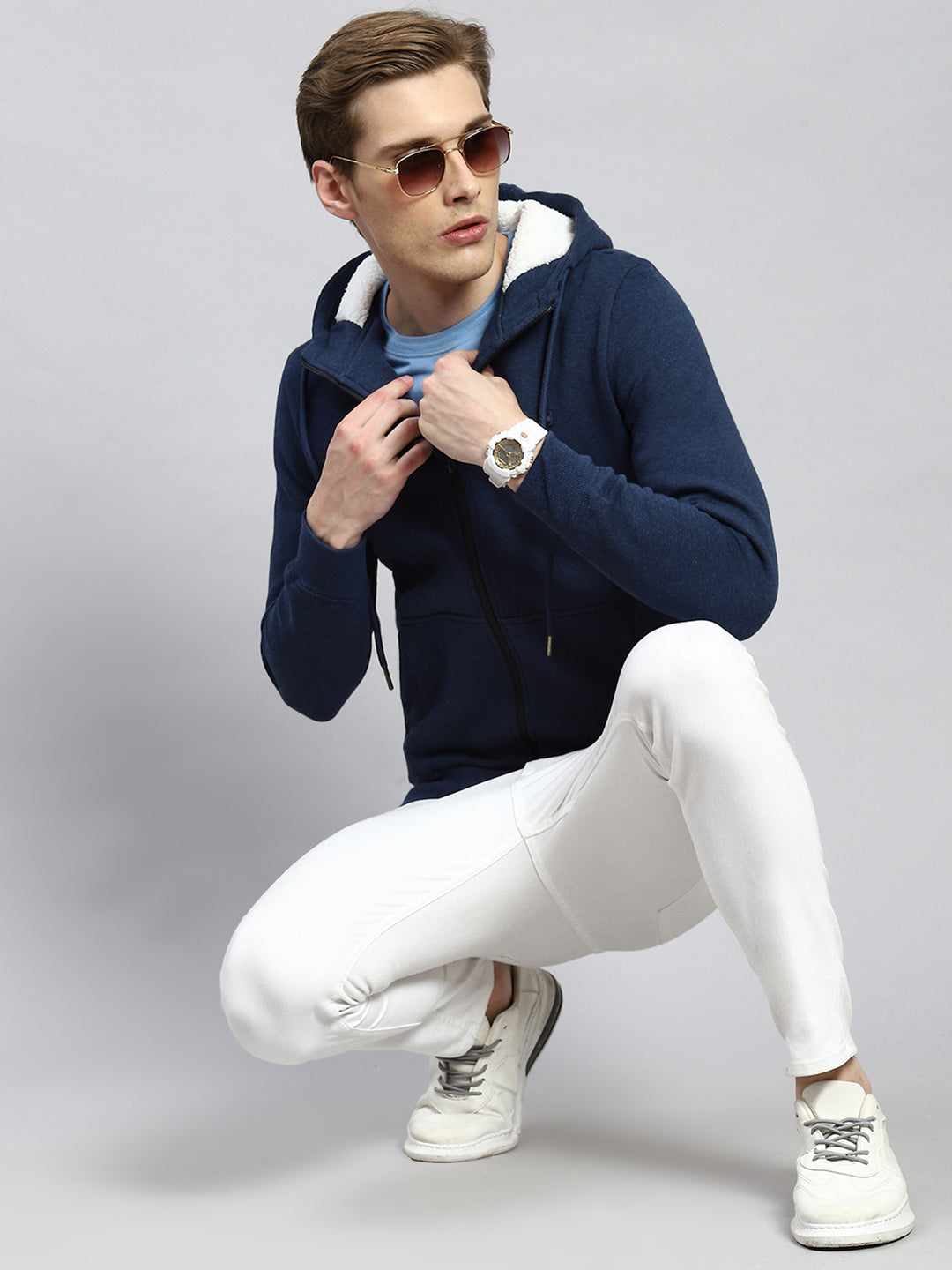 Men Denim Plain Sweatshirt