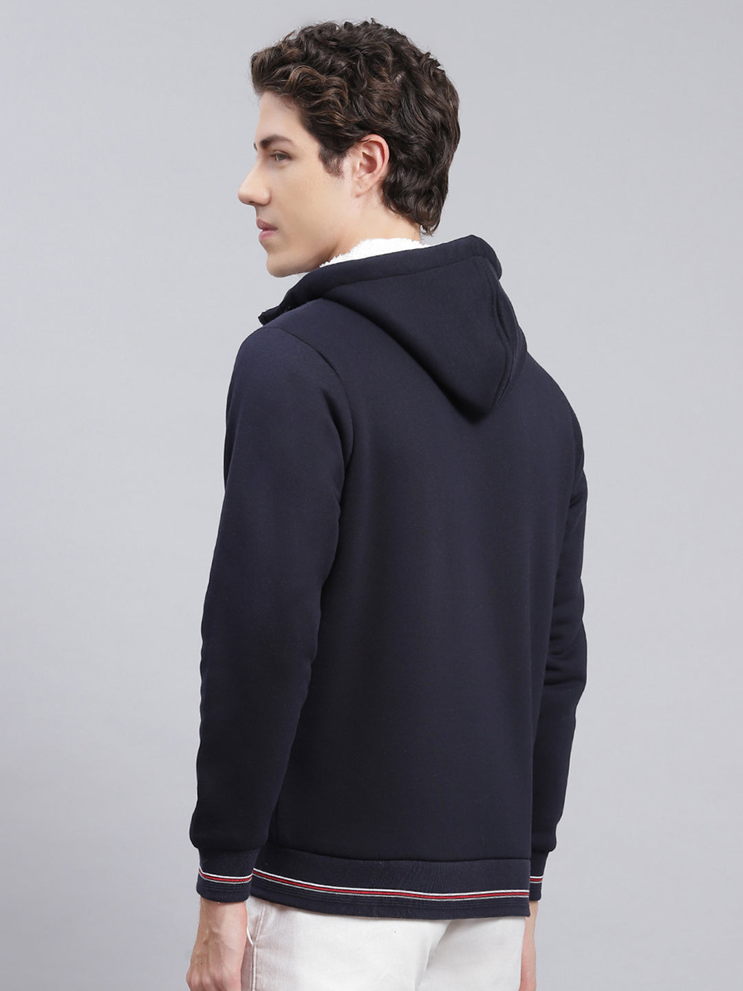 Men Navy Blue Solid Cotton Blend Sweatshirt
