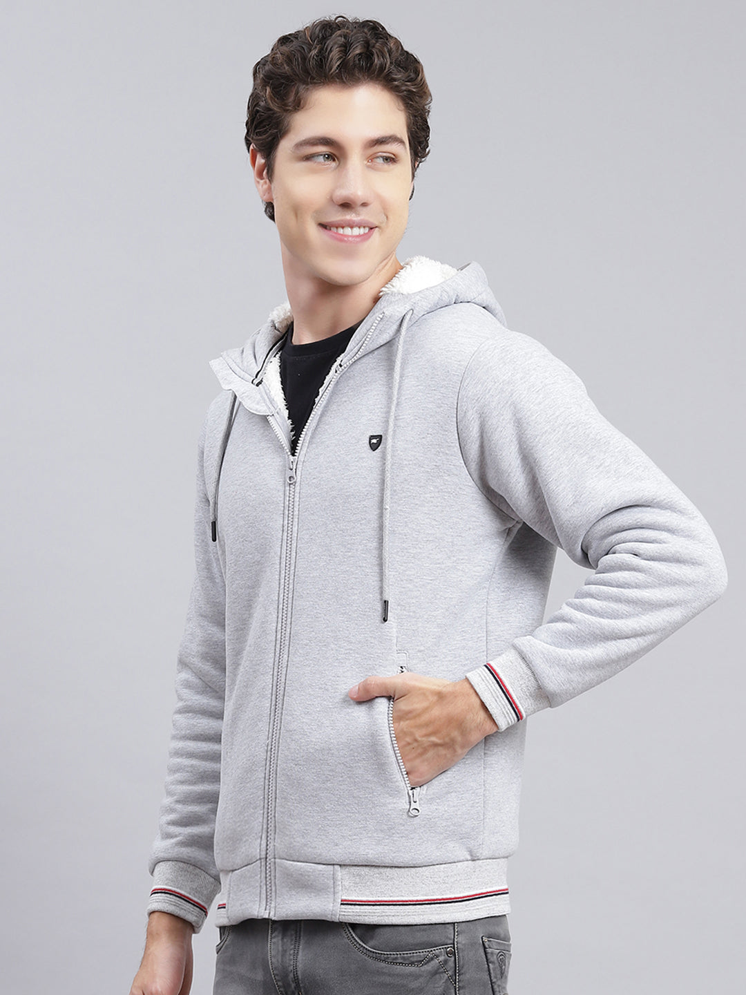 Men Grey Solid Cotton Blend Sweatshirt