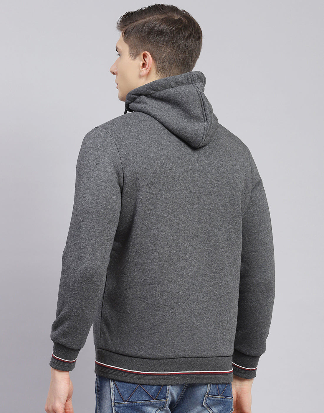 Men Grey Solid Hooded Full Sleeve Sweatshirt
