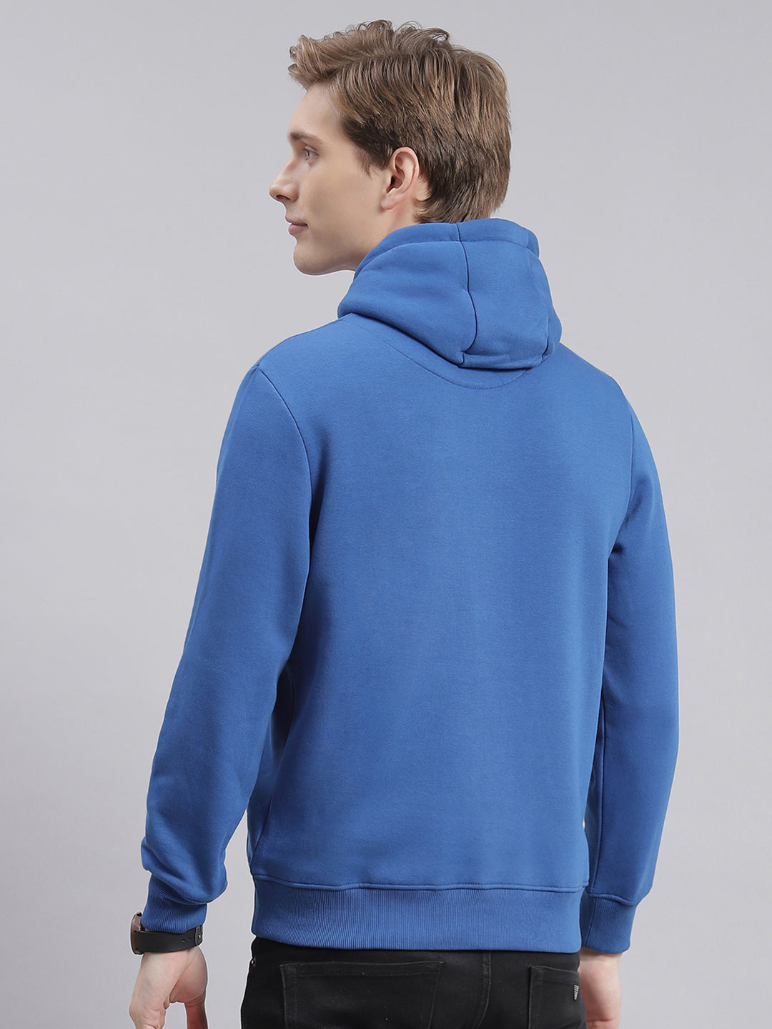 Men Blue Printed Hooded Full Sleeve Sweatshirts