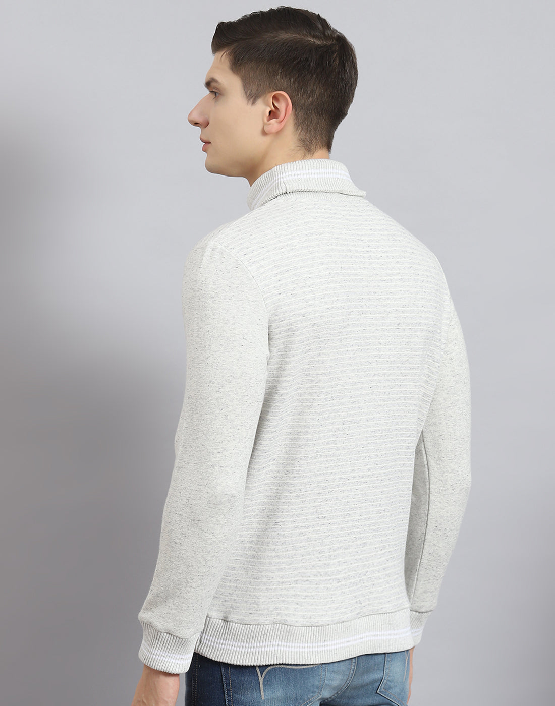 Men Grey Solid T Neck Full Sleeve Sweatshirt