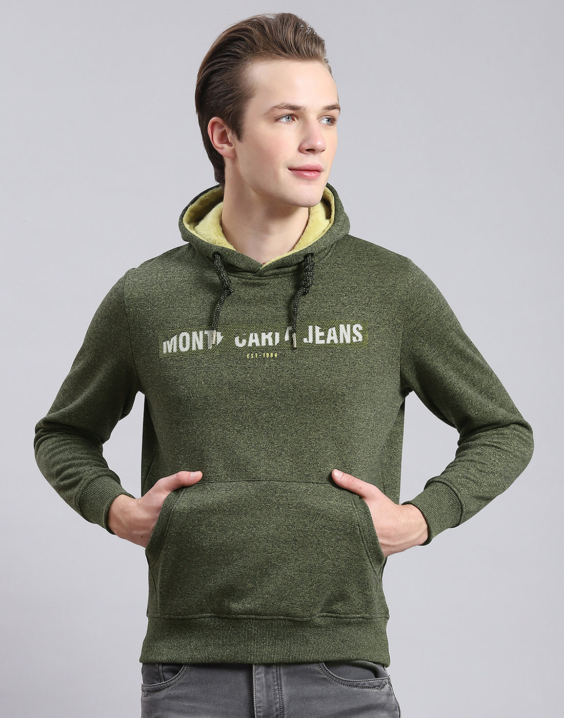 Buy Men Green Solid Hooded Full Sleeve Sweatshirt Online in India