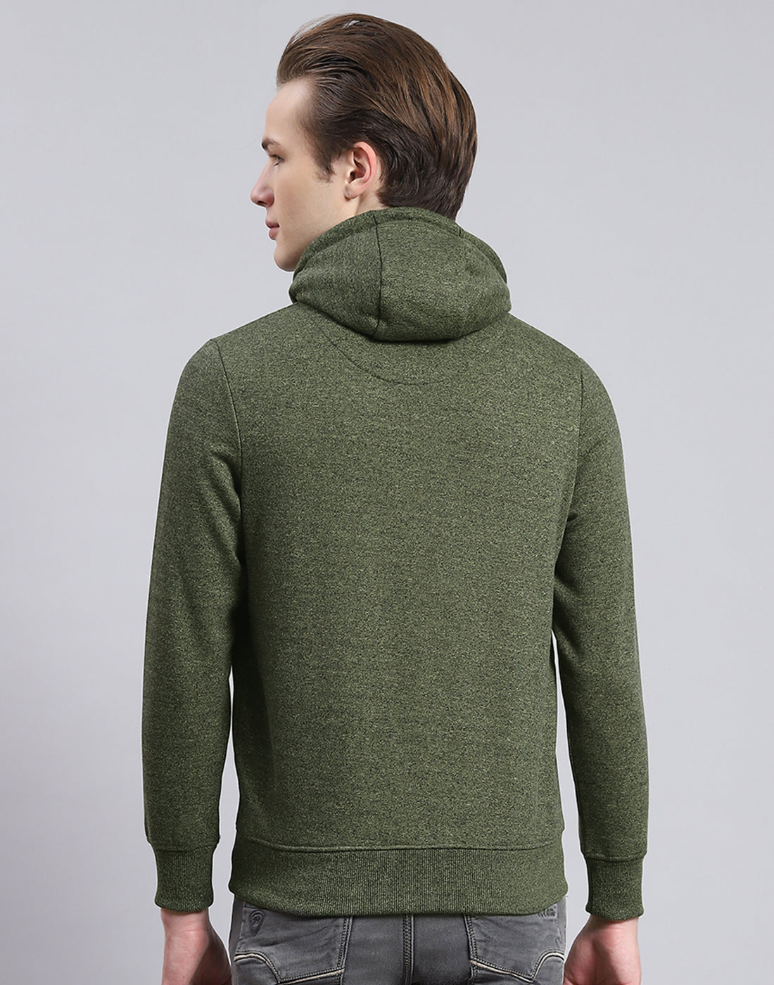 Men Green Solid Hooded Full Sleeve Sweatshirt