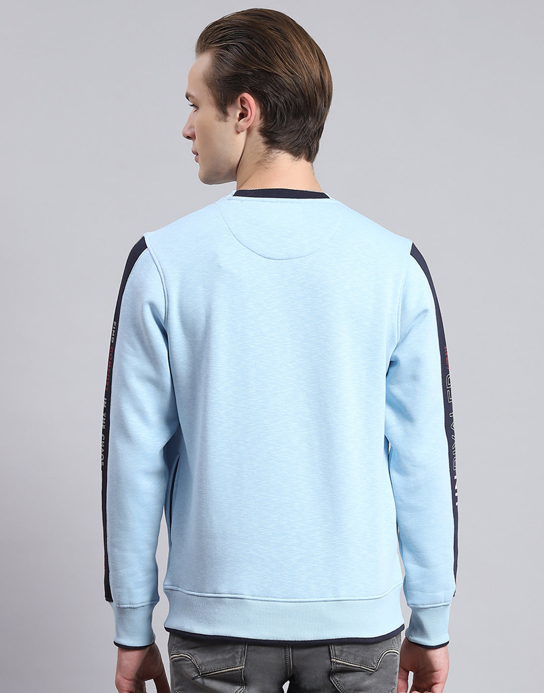Men Blue Printed Round Neck Full Sleeve Sweatshirt
