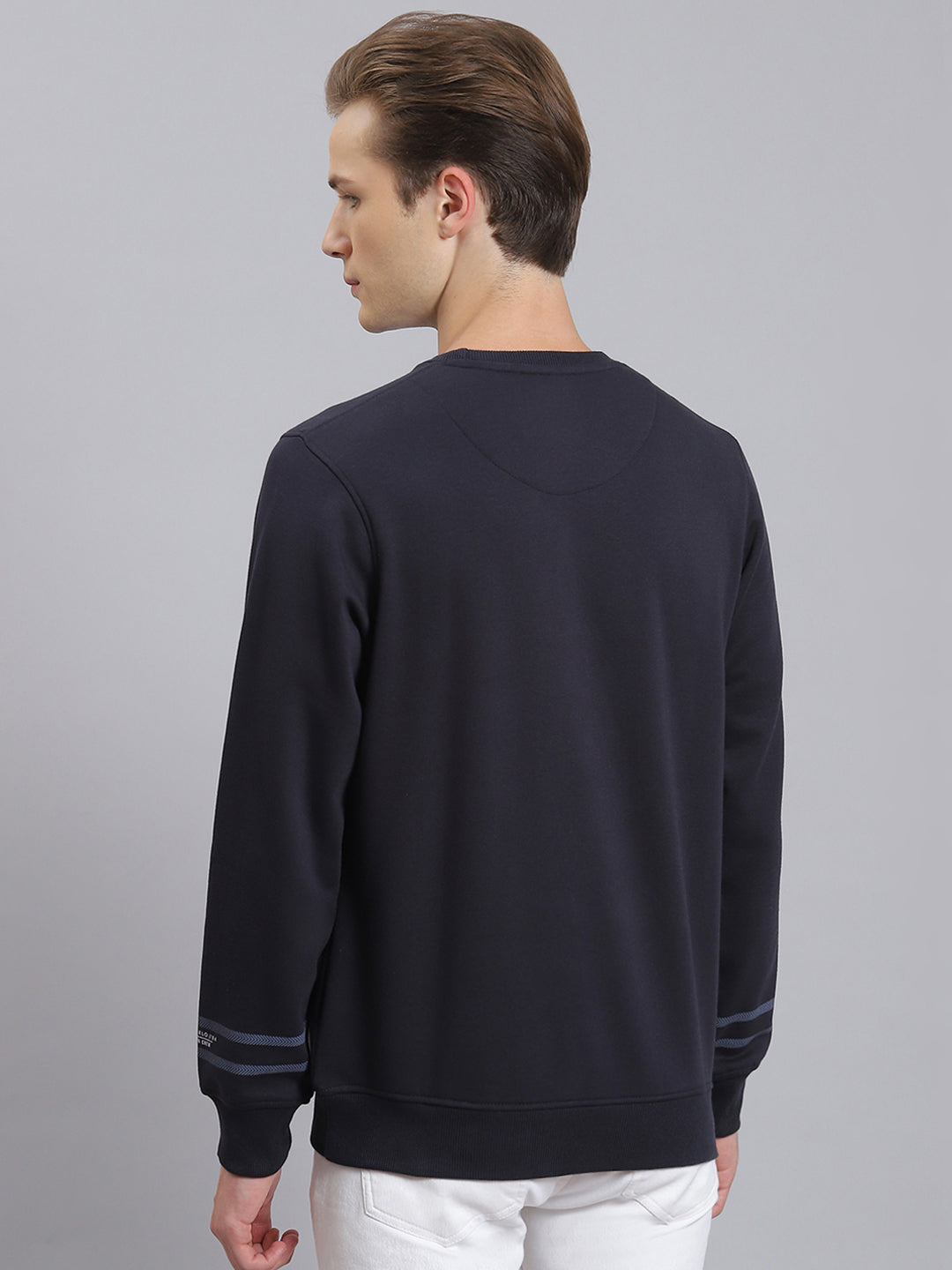 Men Navy Blue Printed Round Neck Full Sleeve Sweatshirt