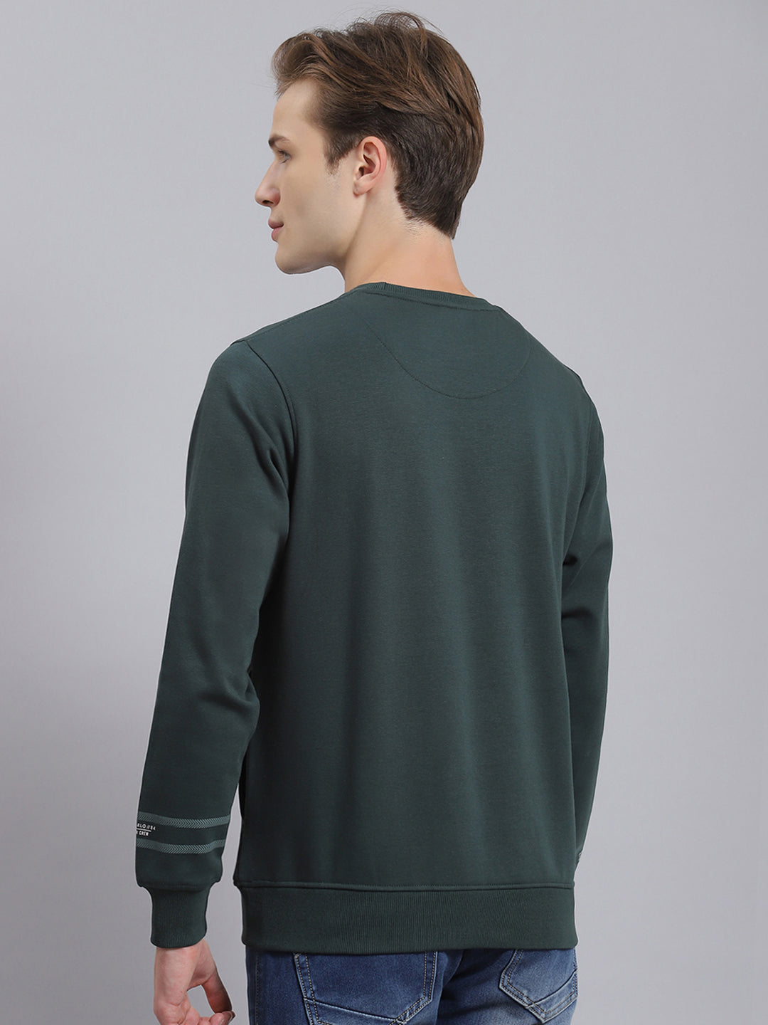 Men Green Printed Round Neck Full Sleeve Sweatshirt