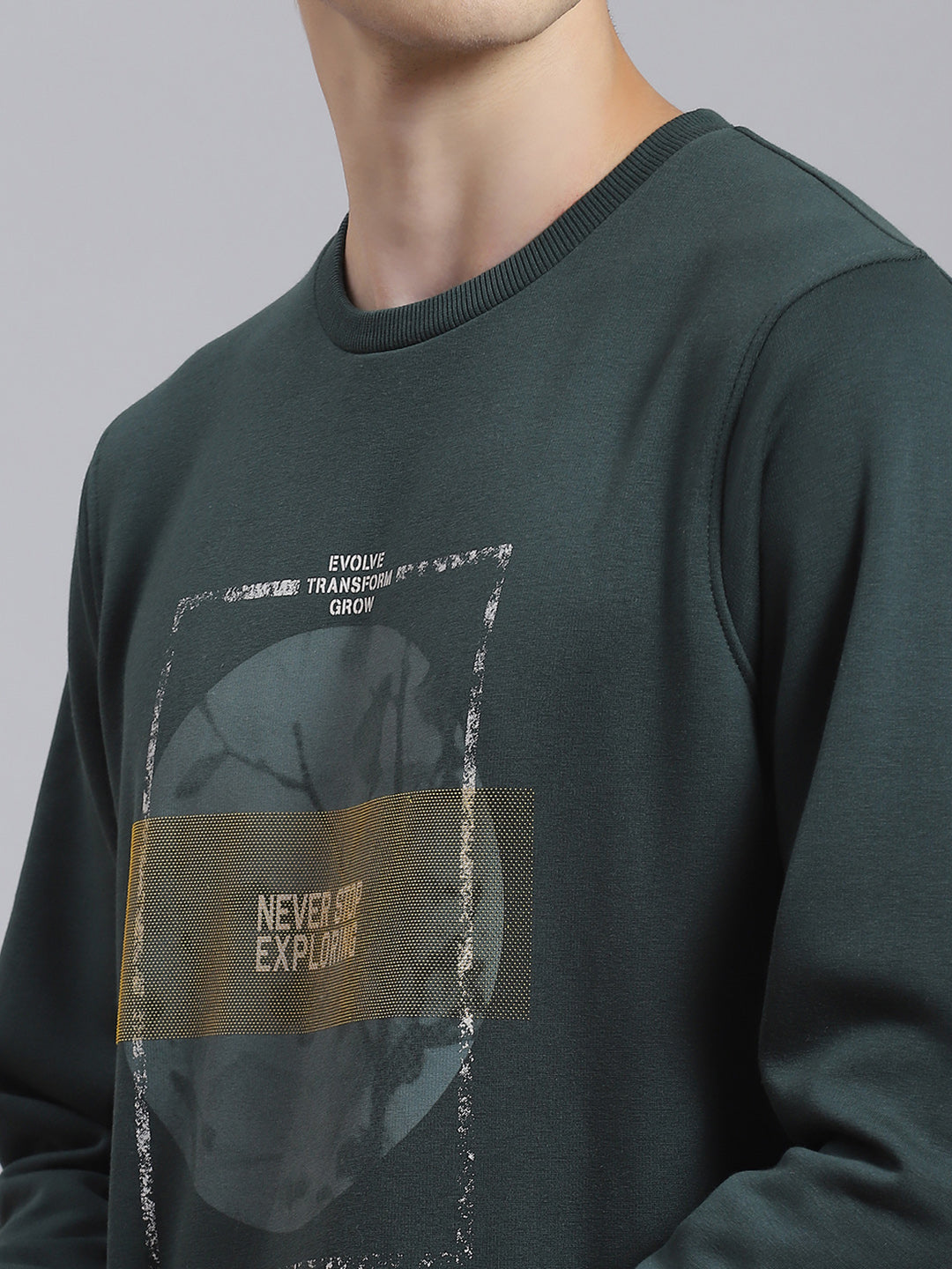 Men Green Printed Round Neck Full Sleeve Sweatshirt