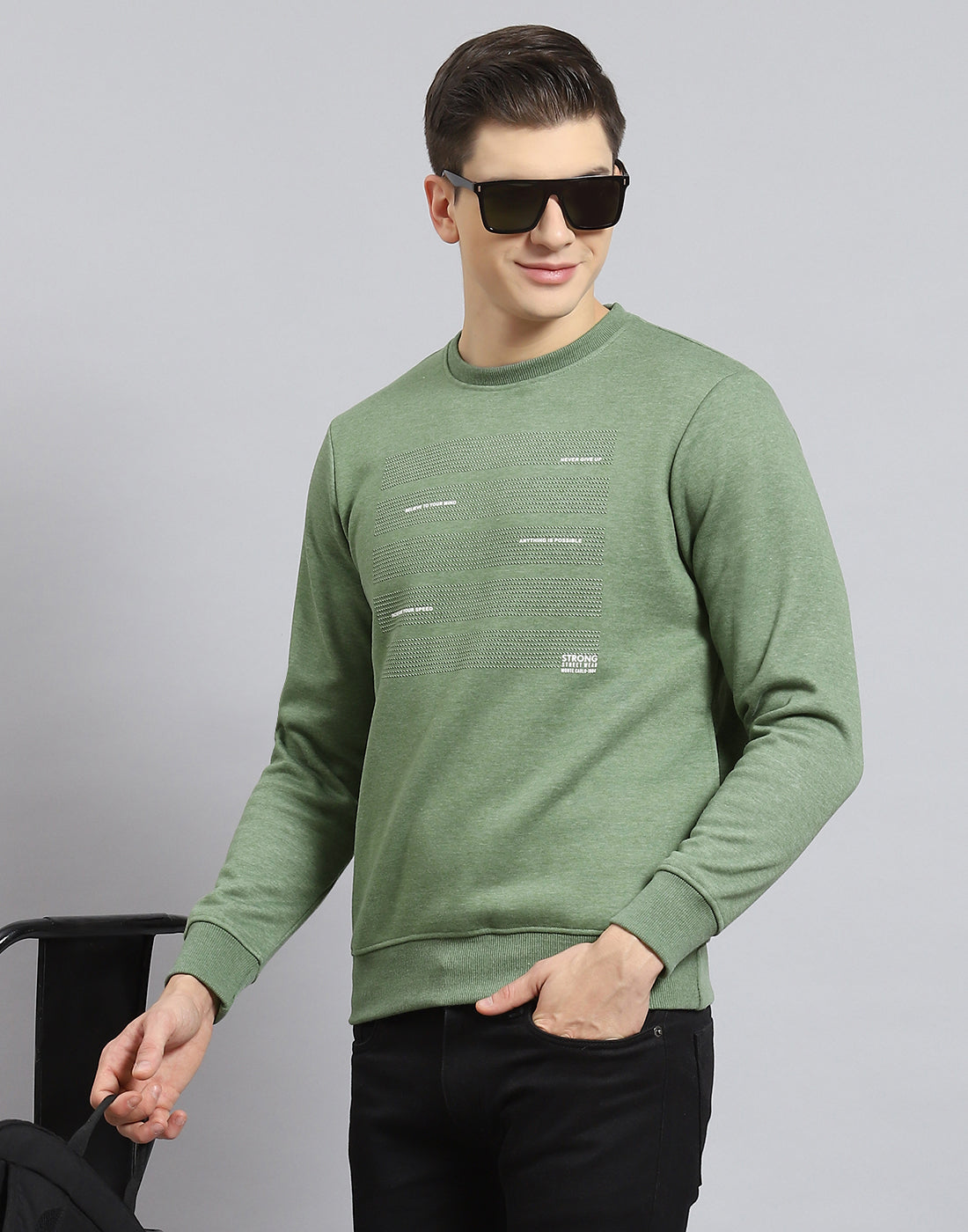 Men Green Printed Round Neck Full Sleeve Sweatshirt