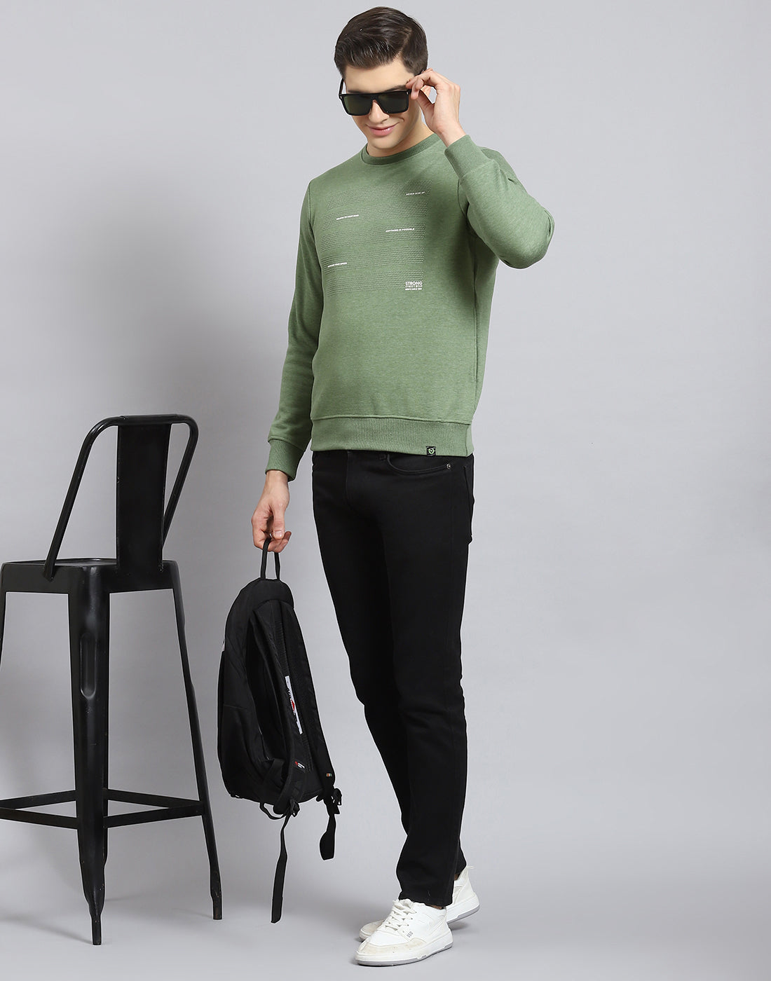 Men Green Printed Round Neck Full Sleeve Sweatshirt
