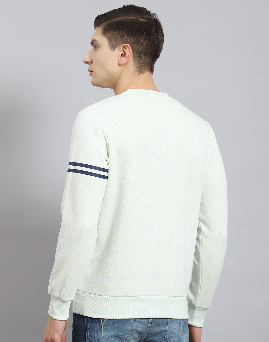 Men Off White Printed Round Neck Full Sleeve Sweatshirt