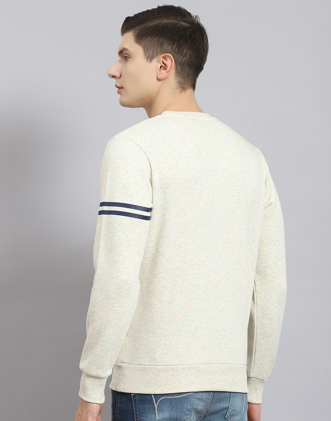 Men Beige Printed Round Neck Full Sleeve Sweatshirt