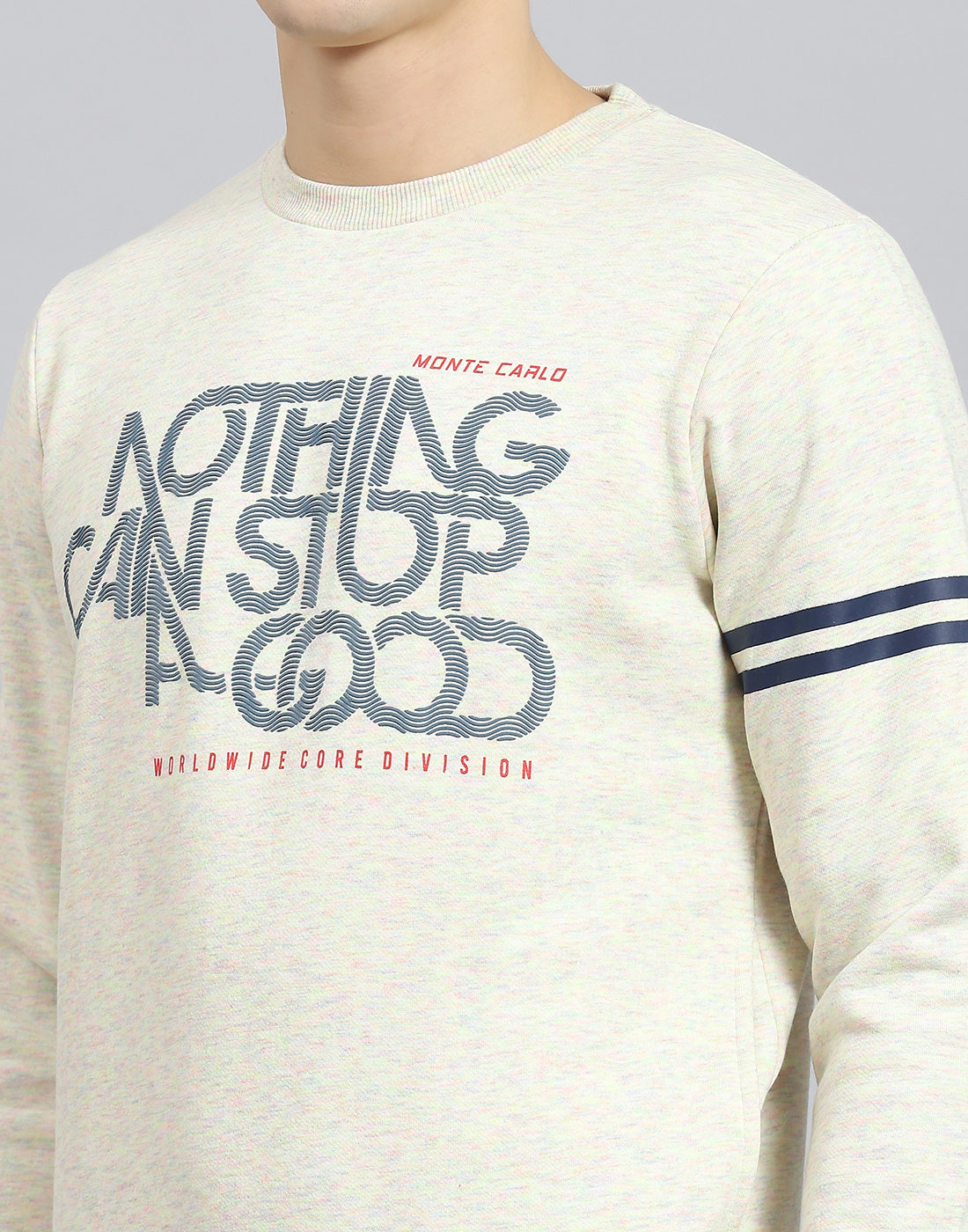 Men Beige Printed Round Neck Full Sleeve Sweatshirt