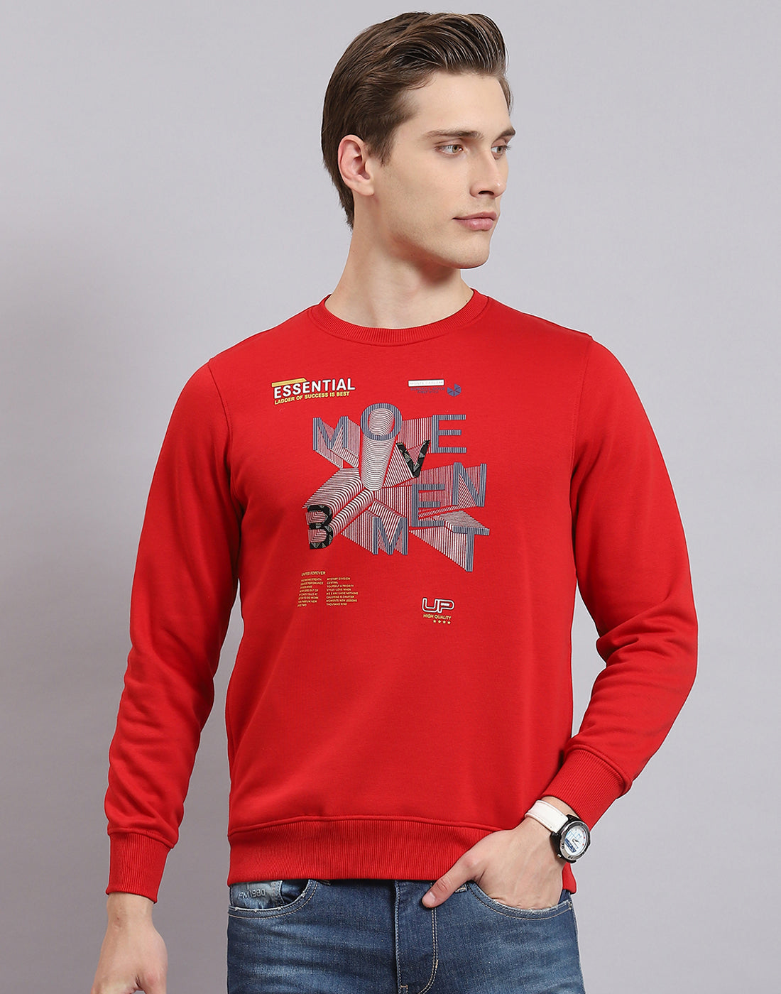 Buy Men Red Printed Round Neck Full Sleeve Sweatshirt Online in