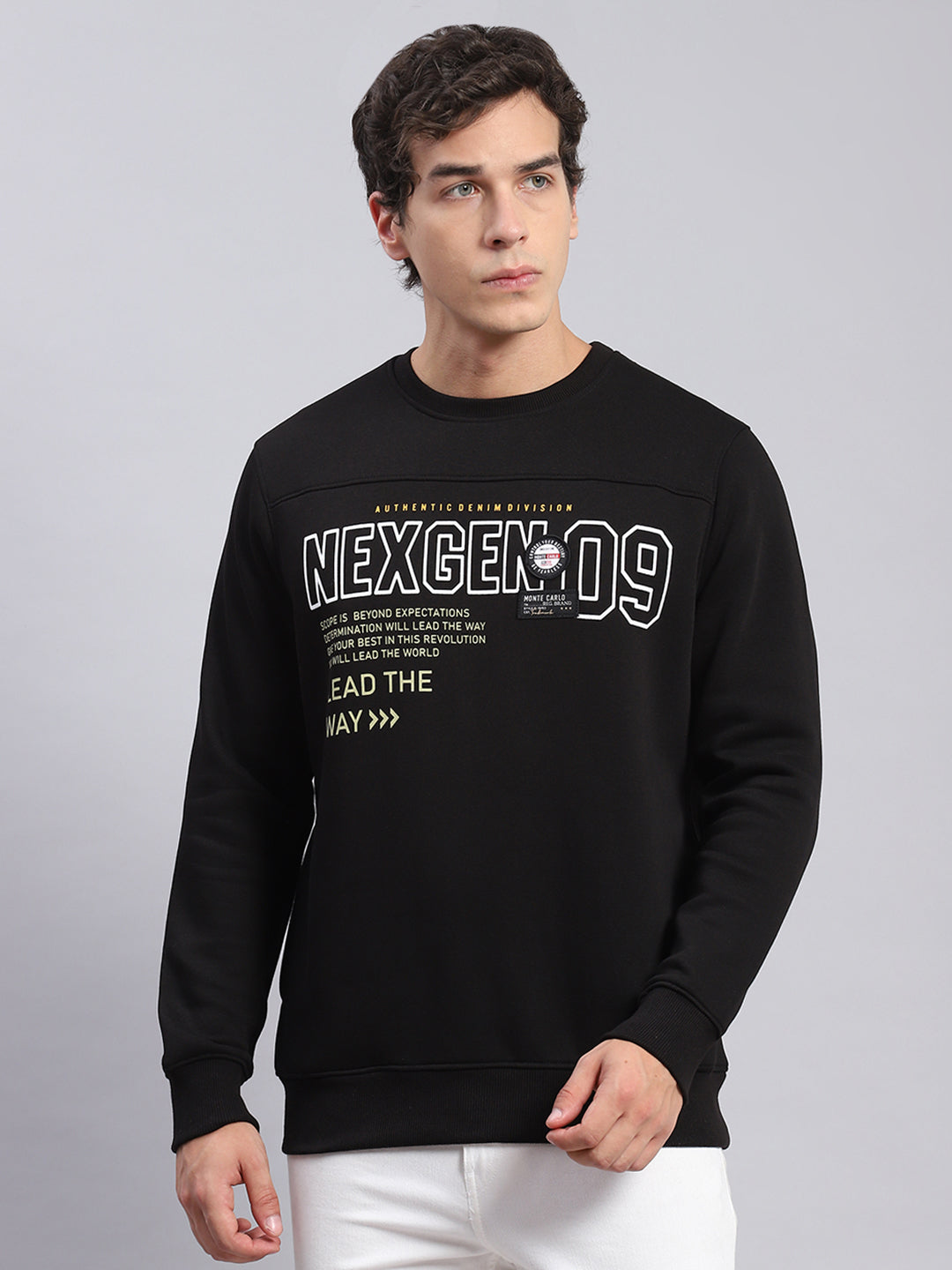 Men Black Printed Round Neck Full Sleeve Sweatshirts