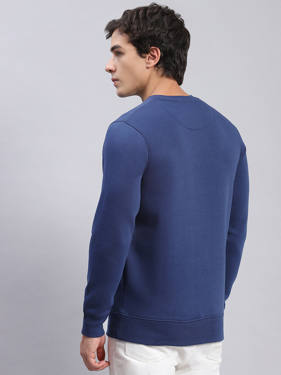 Men Blue Printed Round Neck Full Sleeve Sweatshirts