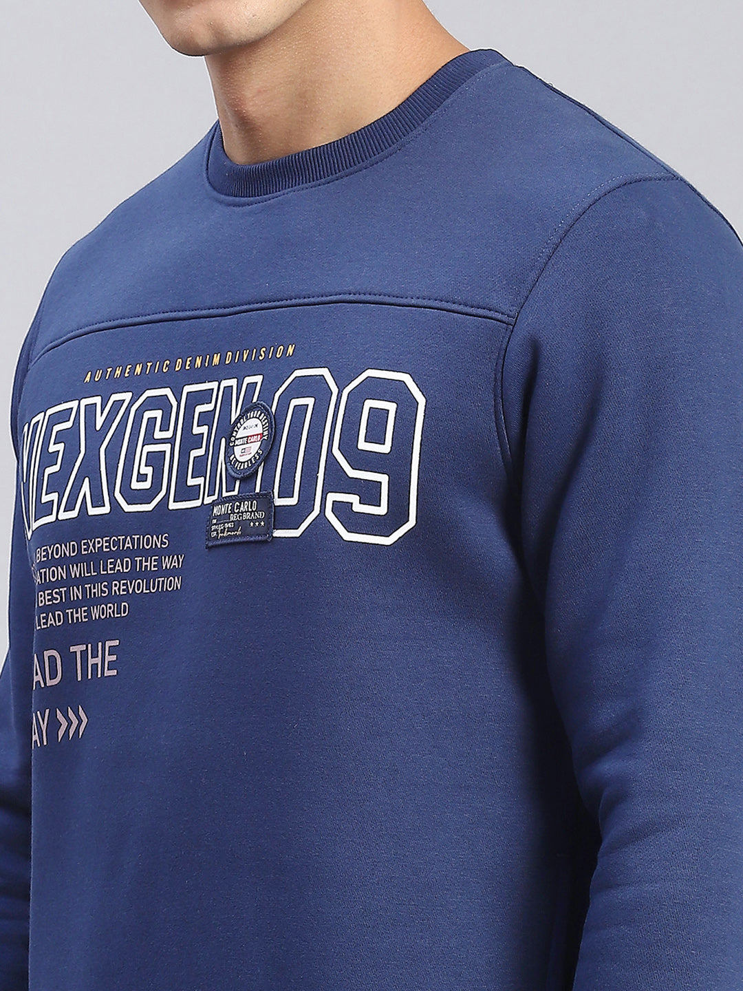 Men Blue Printed Round Neck Full Sleeve Sweatshirts
