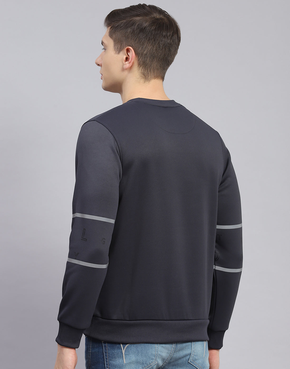 Men Grey Printed Round Neck Full Sleeve Sweatshirt
