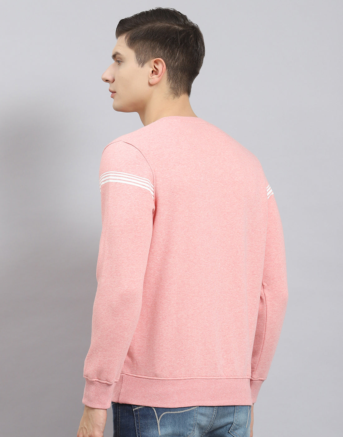 Men Pink Printed Round Neck Full Sleeve Sweatshirt