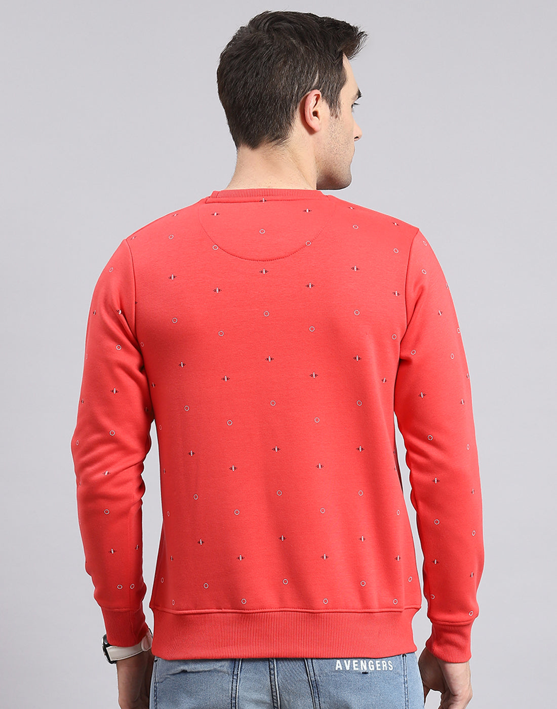 Men Pink Printed Round Neck Full Sleeve Sweatshirt