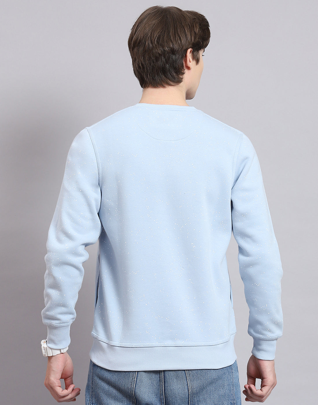 Men Blue Printed Round Neck Full Sleeve Sweatshirt