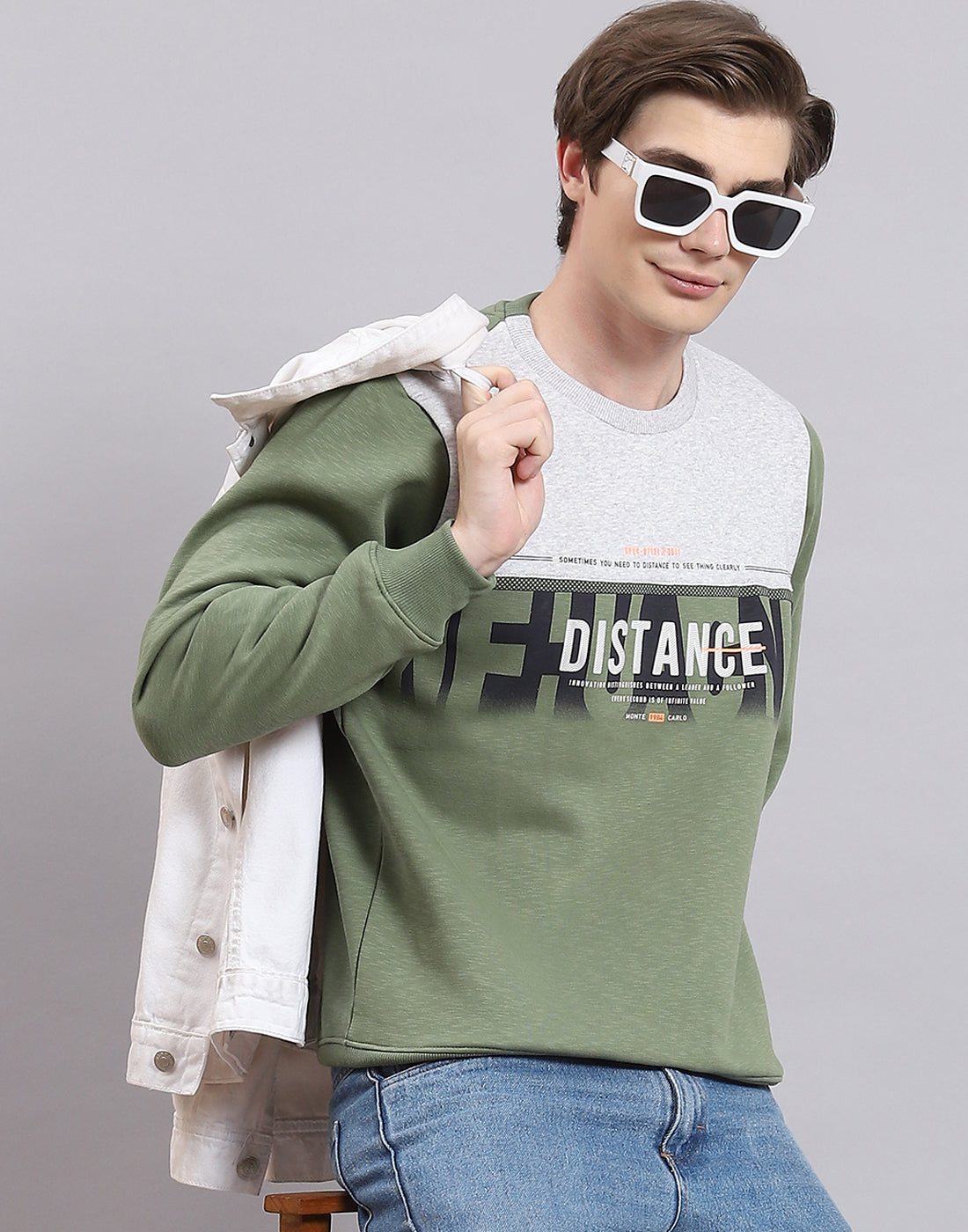 Green Regular Fit Round Neck Long Sleeves Cotton Men's Sweatshirt by Being Human Clothing