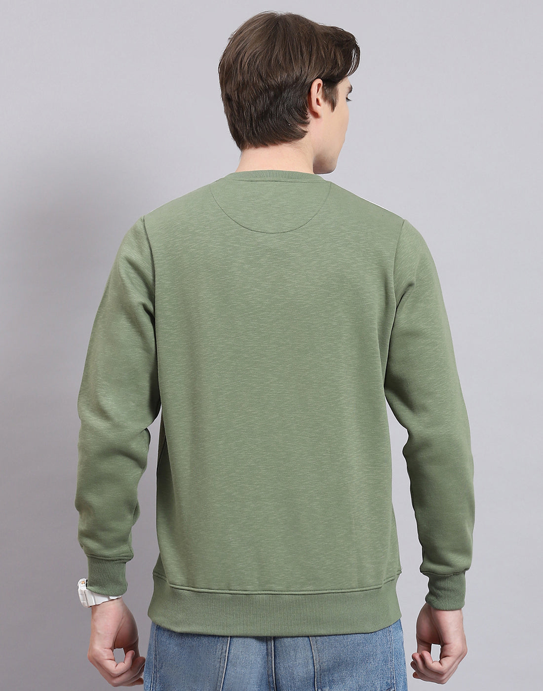 Men Green Printed Round Neck Full Sleeve Sweatshirt