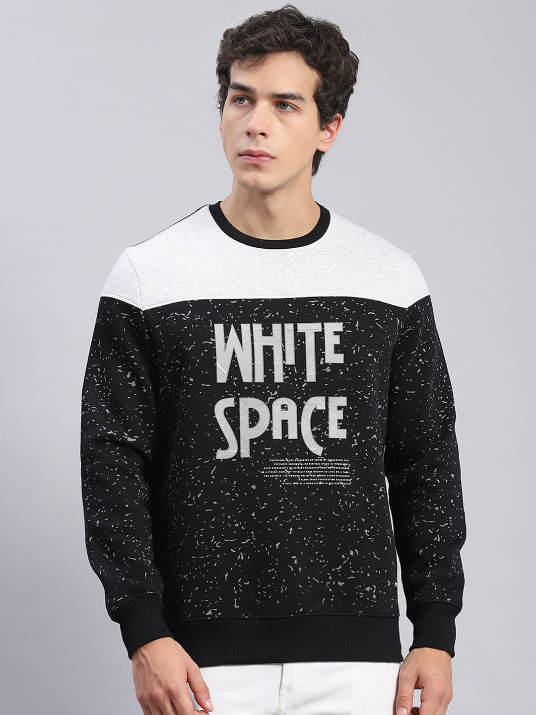 Men Black Printed Round Neck Full Sleeve Sweatshirts