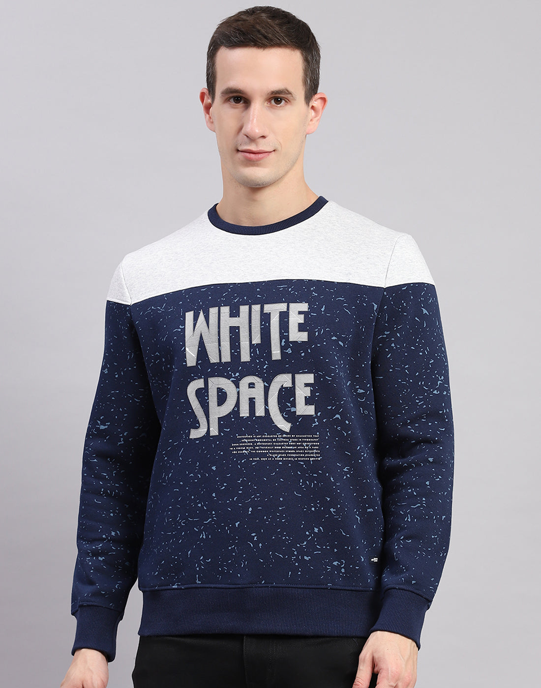 Men Blue Printed Round Neck Full Sleeve Sweatshirts