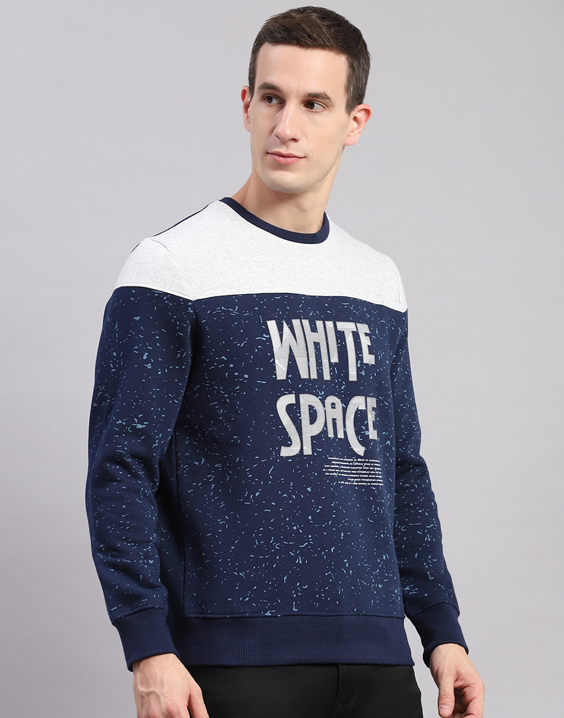 Men Blue Printed Round Neck Full Sleeve Sweatshirts